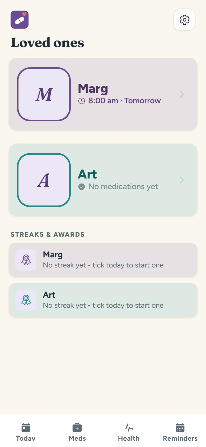 People screen: profiles for one or two people with their doctors ready to call in one tap